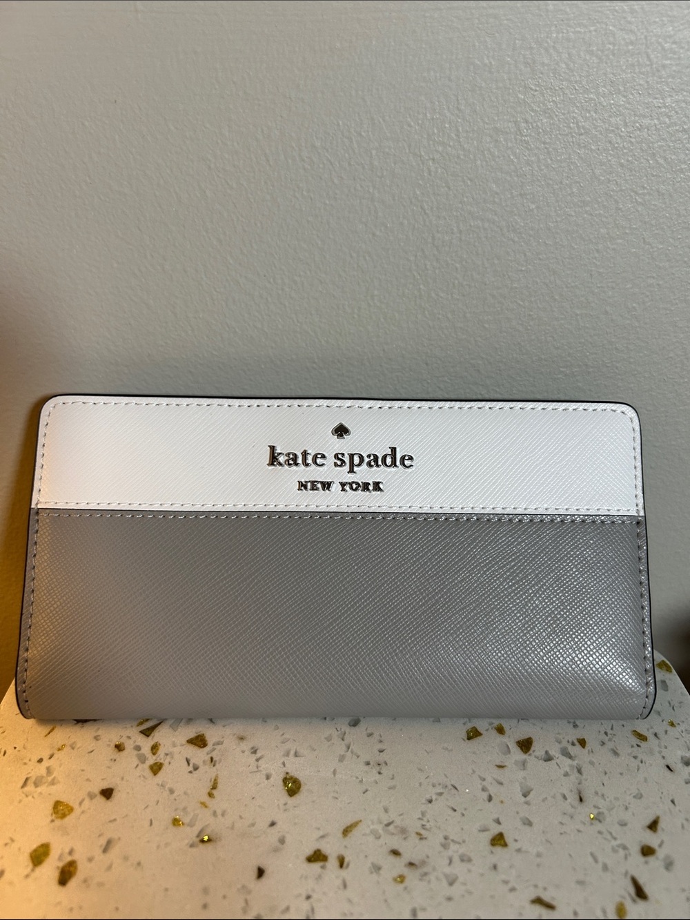 kate spade Two-Tone White and Gray Zip Around Wallet